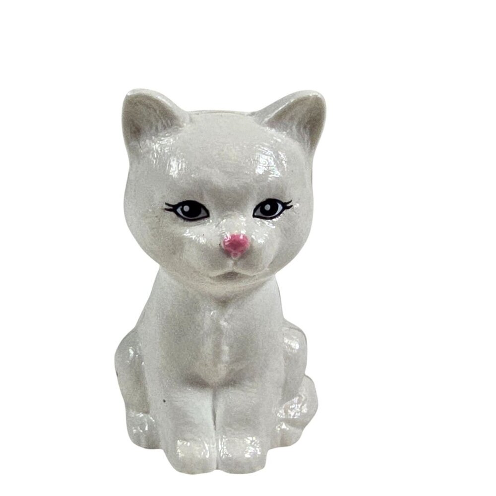White Cat Figurine Hard Plastic Toy Small Pink Nose Kitty Kitten Doll Accessory